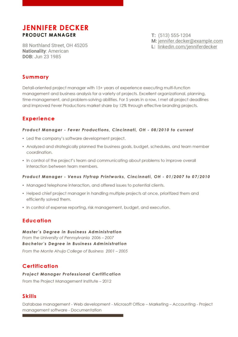  Project Manager Resume Template by Resume Giants