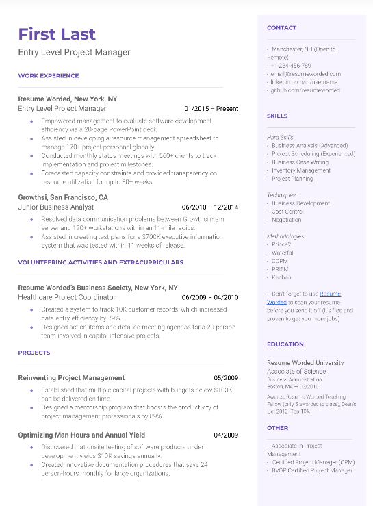  Template Resume Manajer Proyek Tingkat Awal dengan Lanjutkan Kata