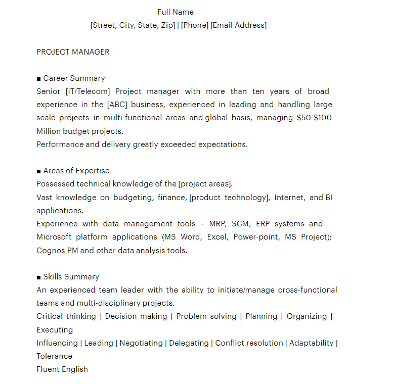 Szablon CV do zarządzania projektami od TidyForm