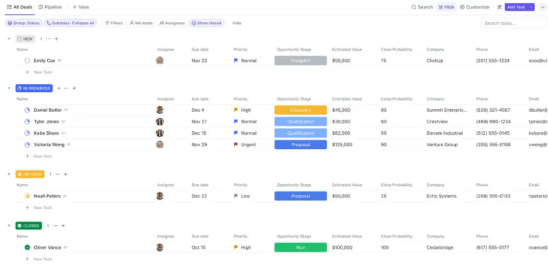 ClickUp’s Simple CRM template