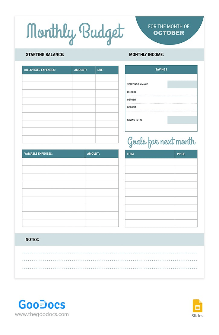 Google Slide Monthly Budget Template by GooDocs