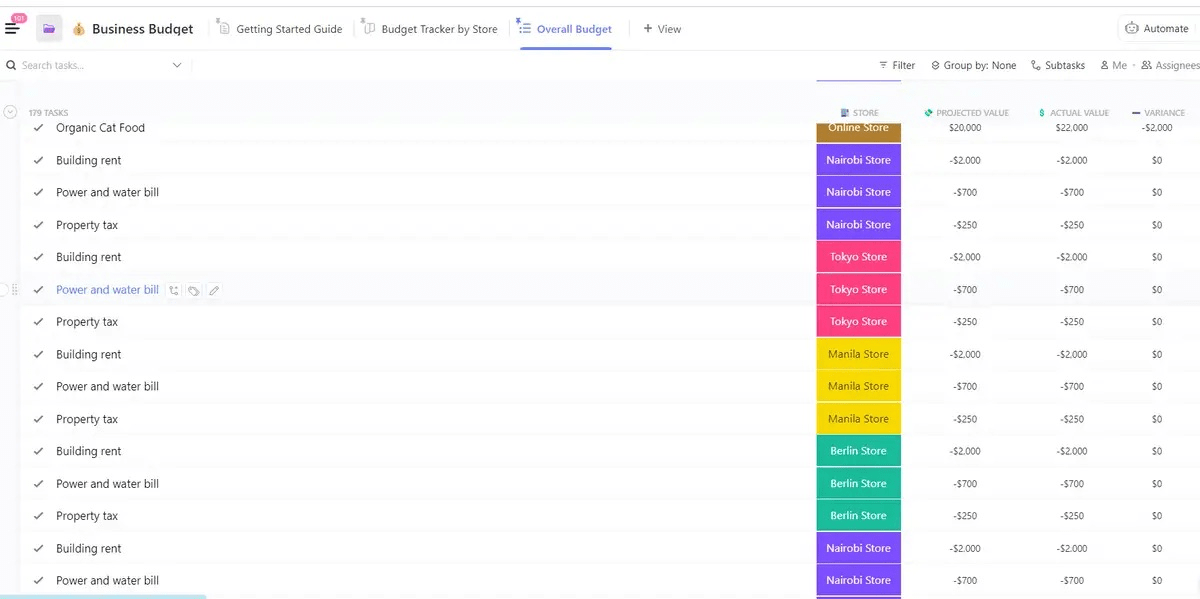 Use ClickUp's Business Budget Template for streamlined budget creation and management