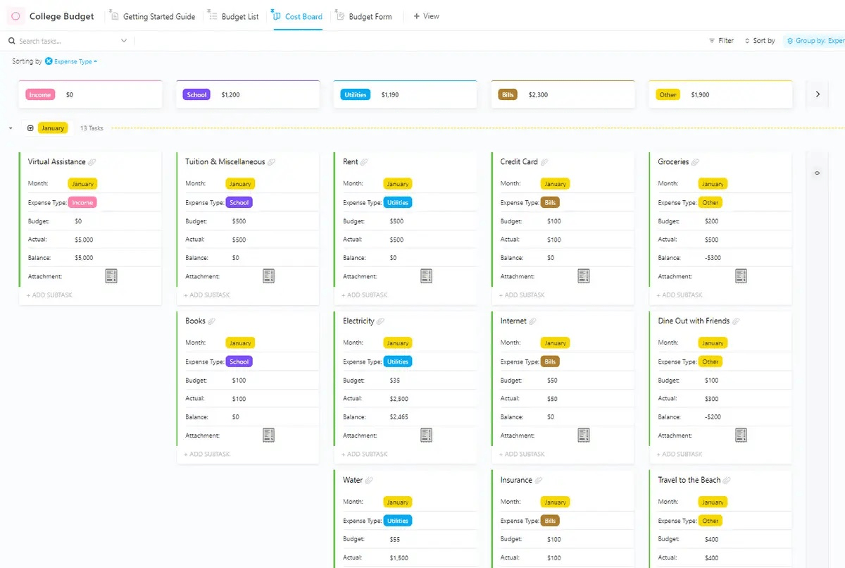 ClickUpの大学予算テンプレートでより良い財務管理を。