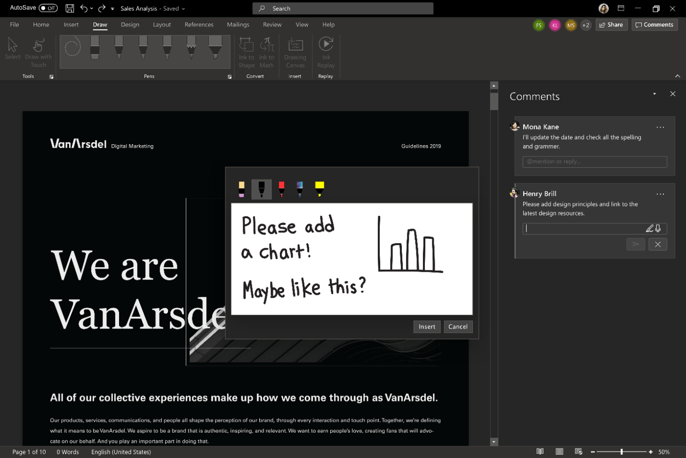 Microsoft Whiteboard Intuitive ink