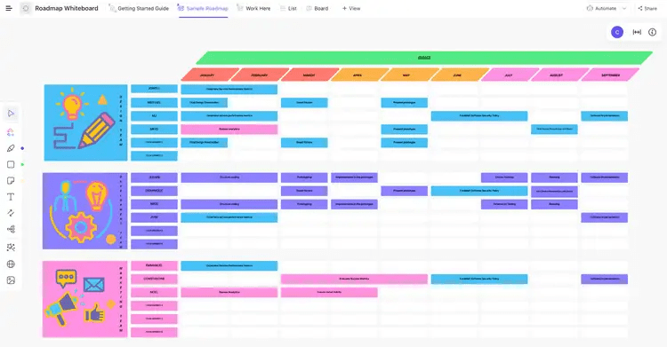 Plan your product development with ClickUp’s Roadmap Whiteboard Template