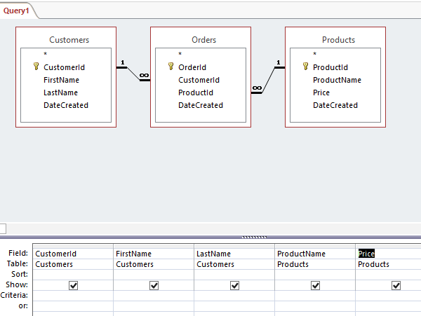 Microsoft Query designer