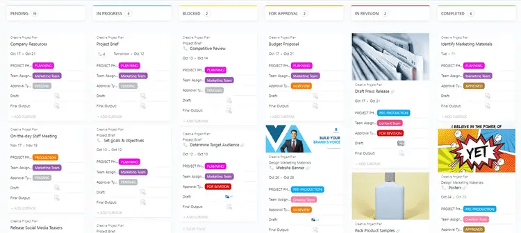 Nutzen Sie die ClickUp Vorlage für einen kreativen Projektplan, um Aufgaben für Ihre kreativen Projekte effizient zu skizzieren