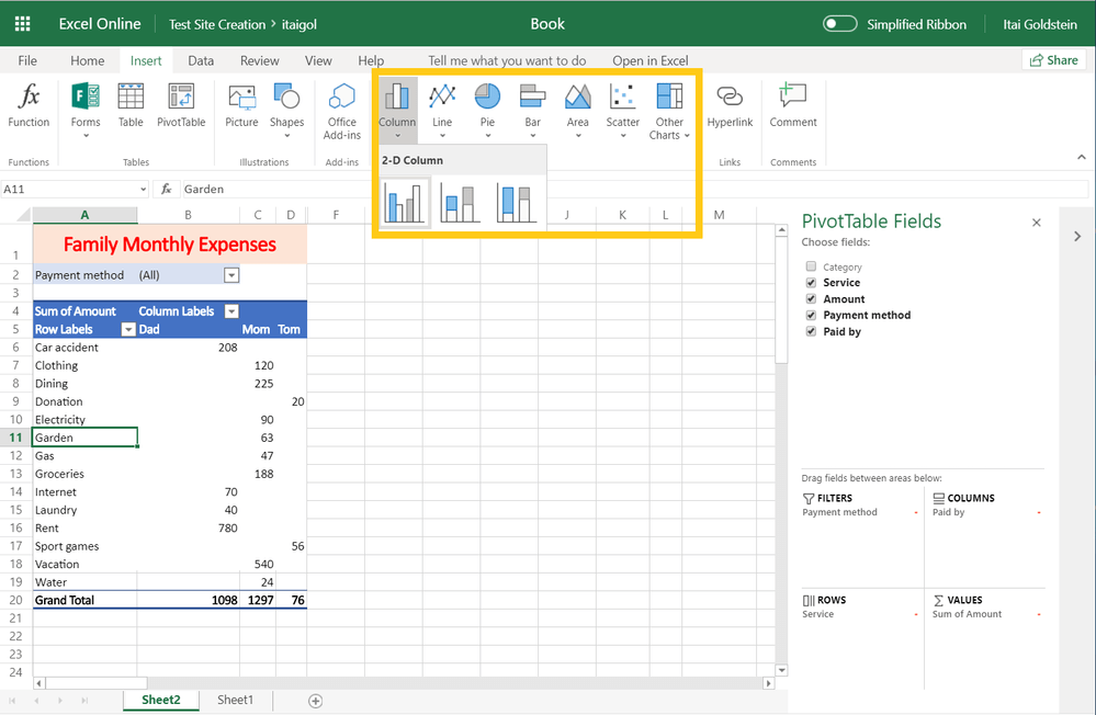 자동화를 위한 Excel 차트