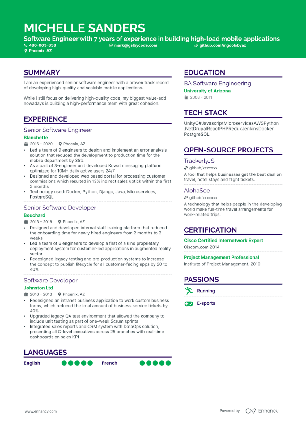 Traditional Technical Resume Template by Enhancv