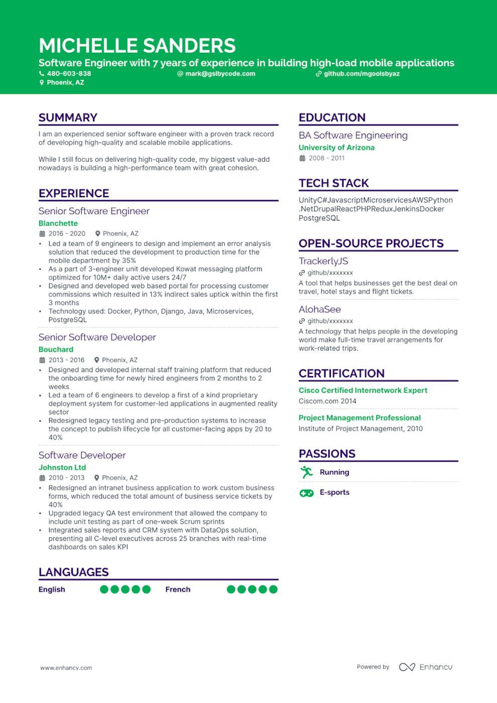 Tradycyjny szablon CV technicznego autorstwa Enhancv