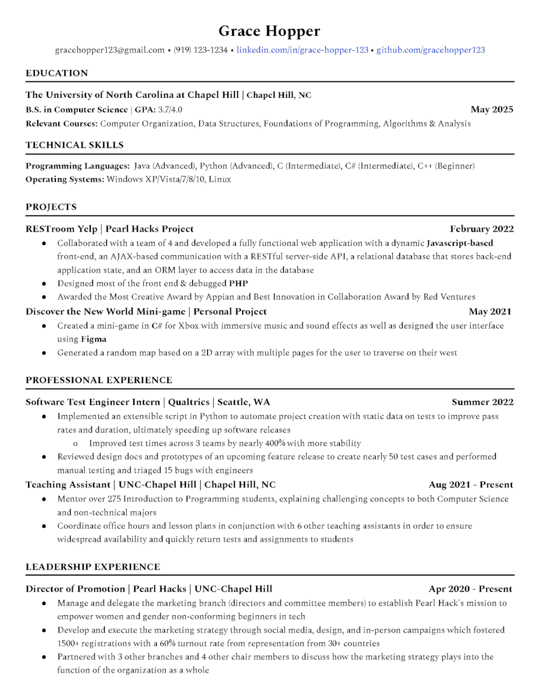 Tech CV/Resume Template by UNC