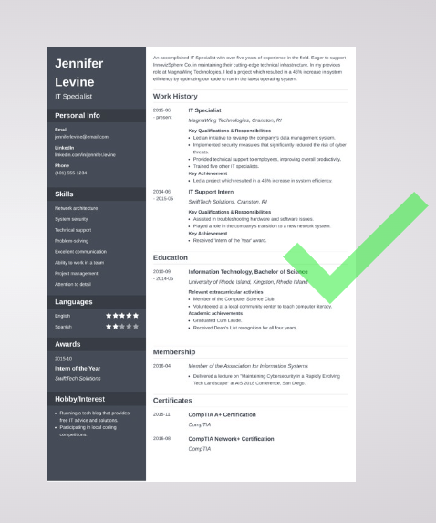 IT Specialist Resume Template by Zety