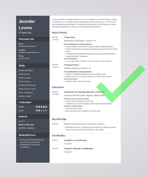 Modello di curriculum per specialista IT di Zety