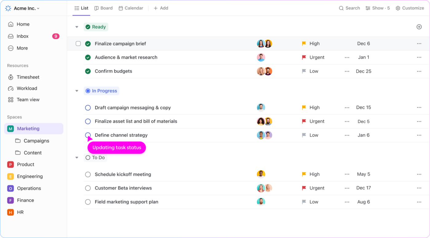 Software per il project management ClickUp