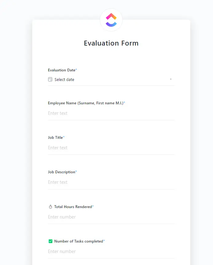 Evaluation Form Template Dashboard Image