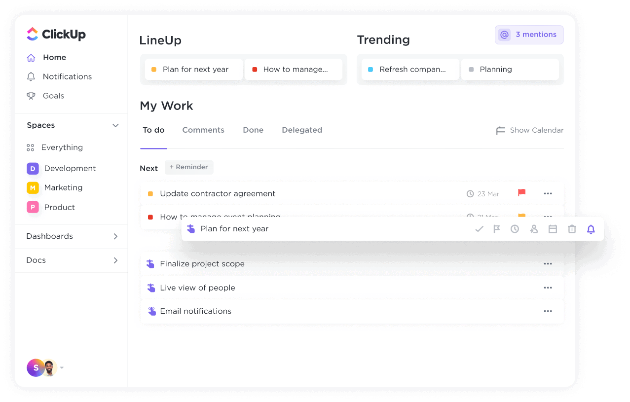 ClickUp Reminders Dashboard