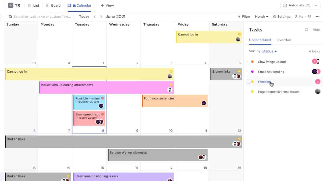 Vista del Calendario de ClickUp