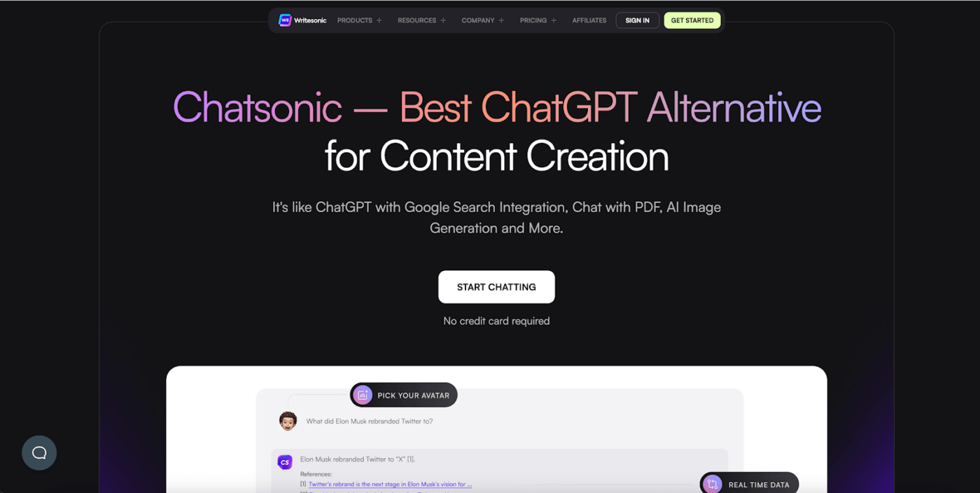 Recursos de criação de conteúdo com IA do Chatsonic