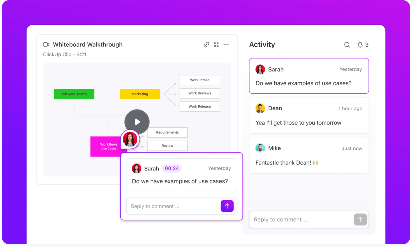 ClickUp Clips Comments Breakdown Example to learn how to answer tell me about yourself  