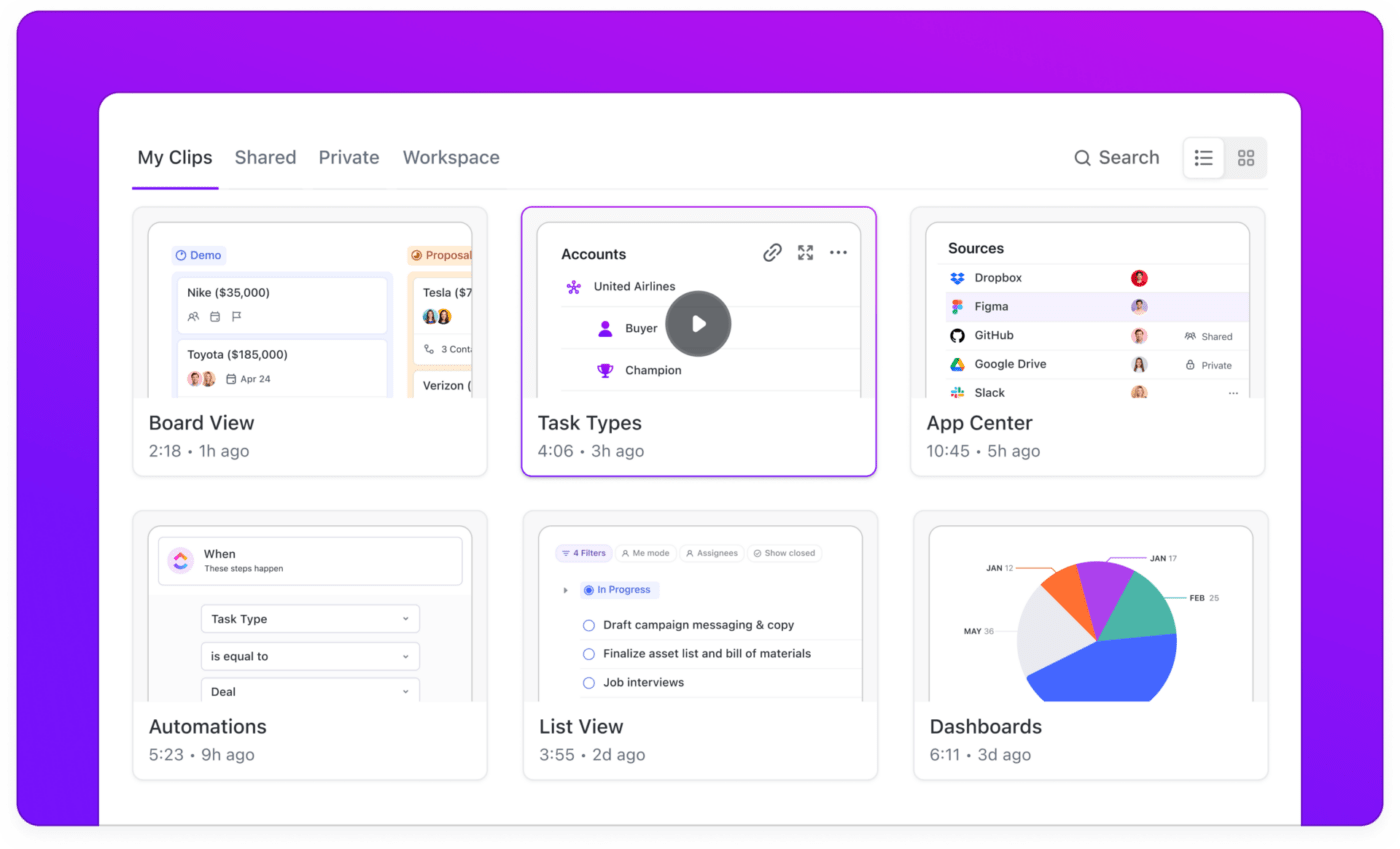ClickUp Clips Hub Example