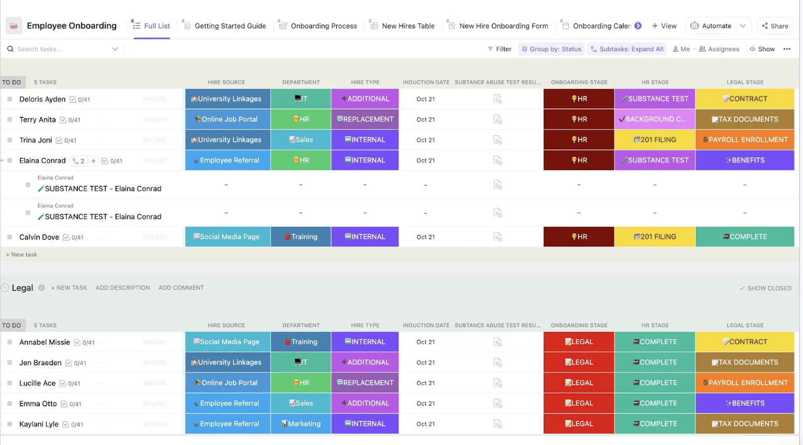 Set up an end-to-end onboarding checklist with the ClickUp Employee Onboarding Template