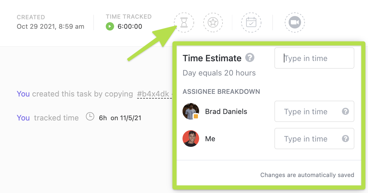 Easily view and track time estimates to ClickUp tasks for better resource management