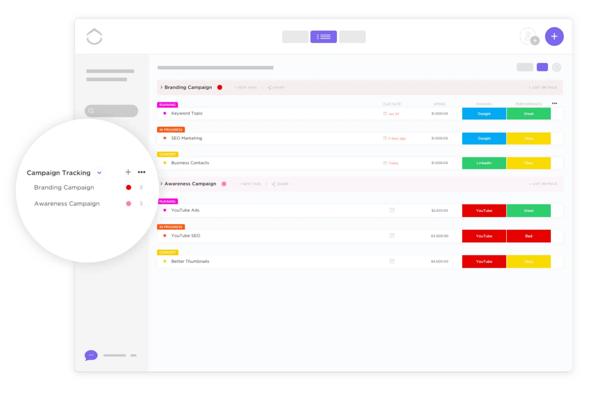 Manage marketing campaigns, spending, performance, creatives, you name it! Keep your campaigns organized in one location with ClickUp's Campaign Tracking & Analytics Template
