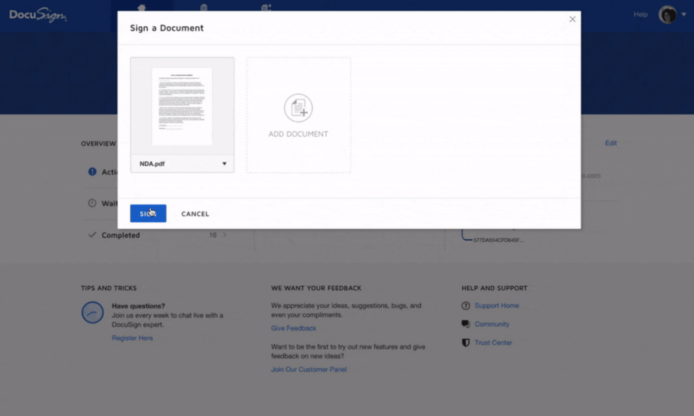 Signing a document using DocuSign