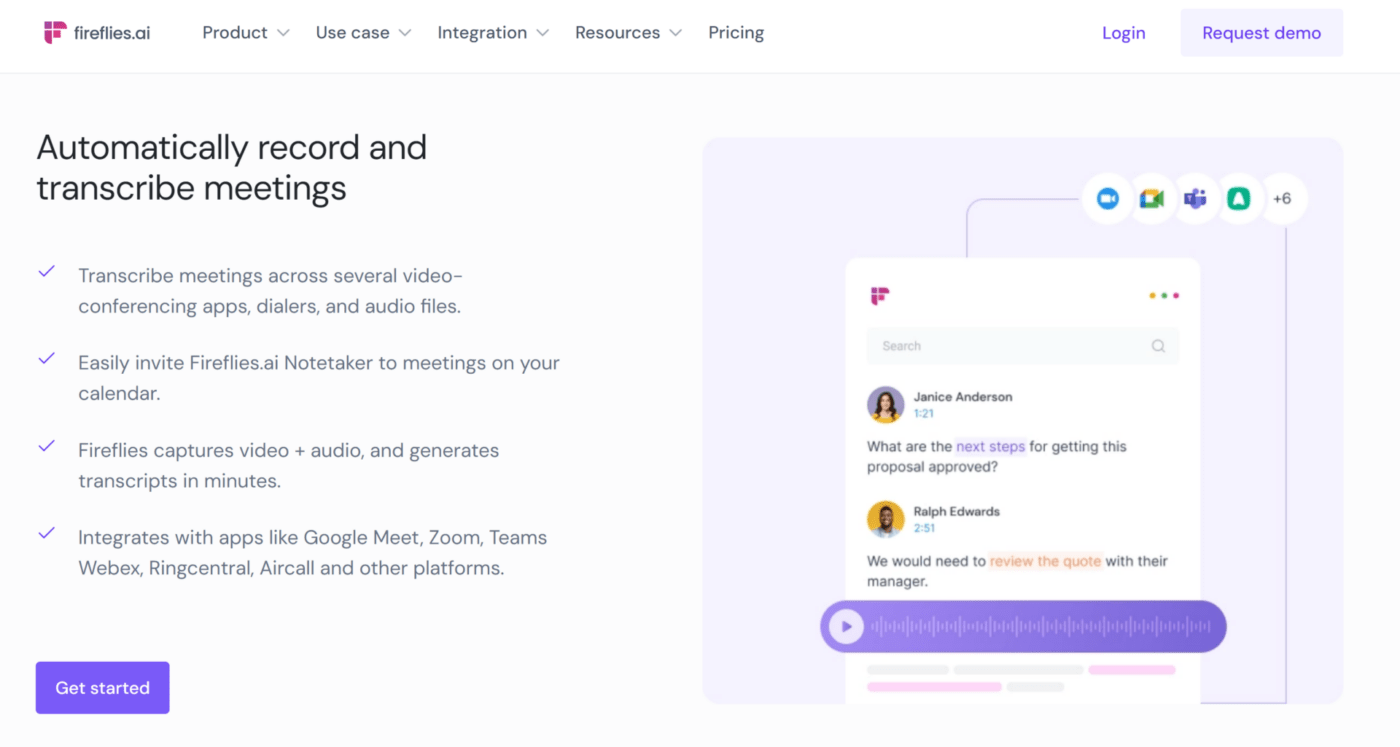 Fireflies.ai meeting transcribing & note-taking features