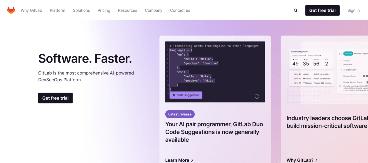 Page d'accueil de GitLab