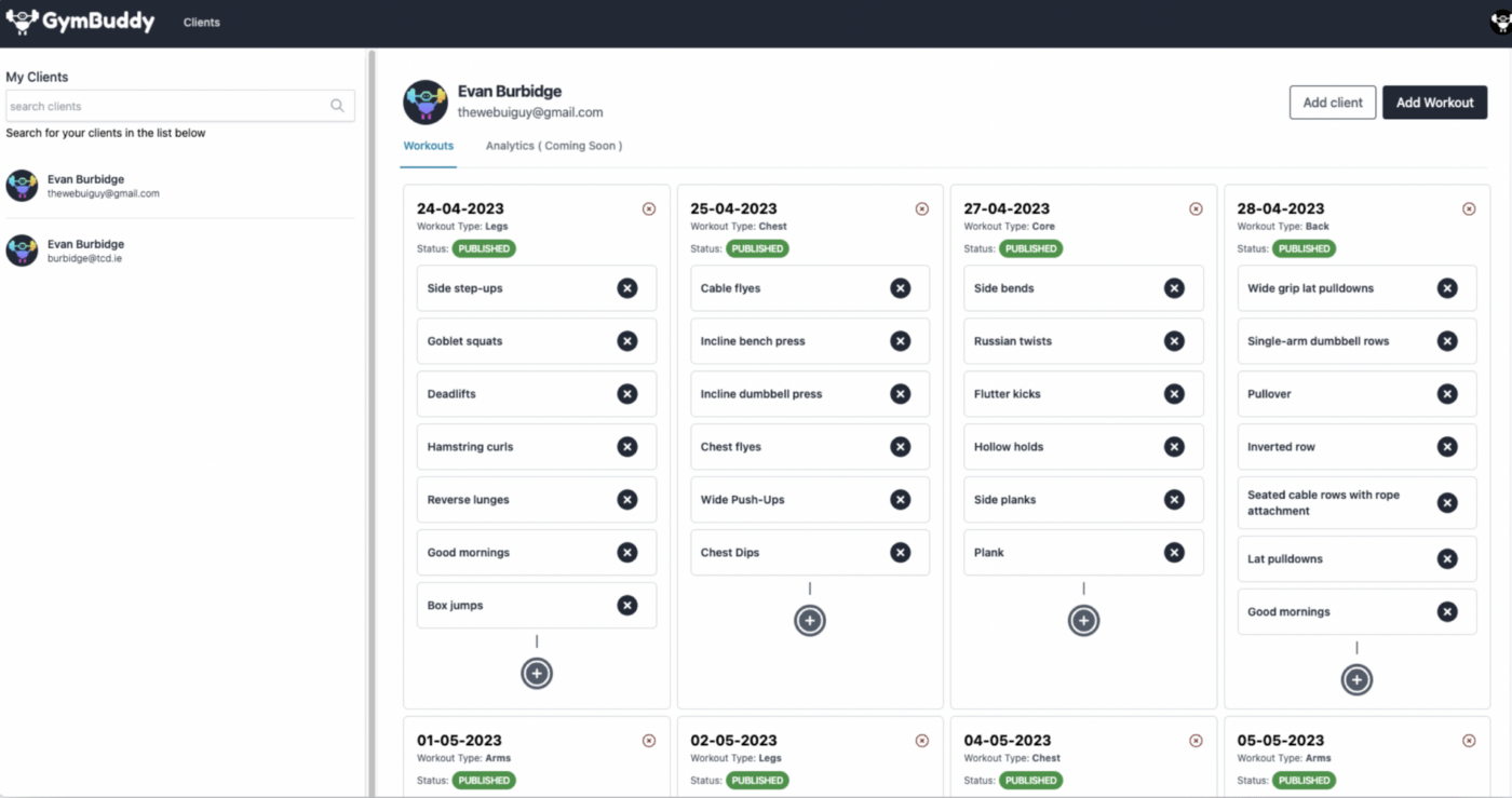 GymBuddy dashboard