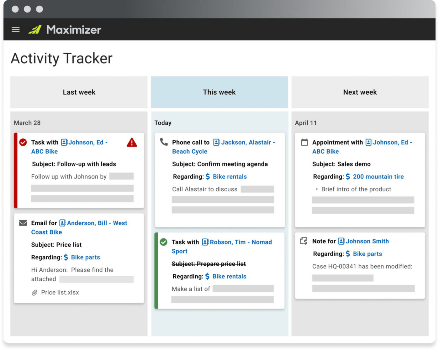 Activiteitentracker op Maximizer