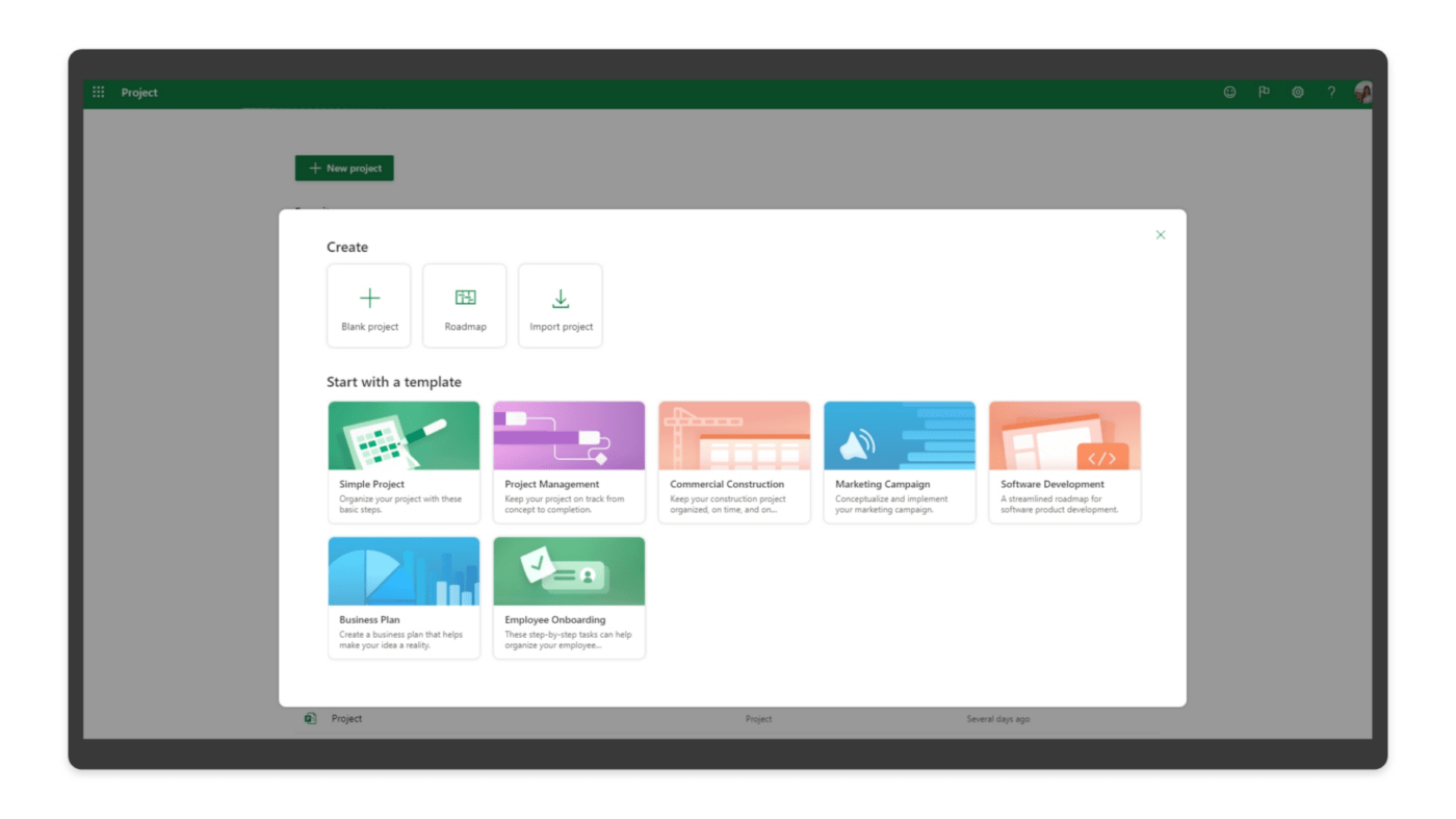 Microsoft's project planning template