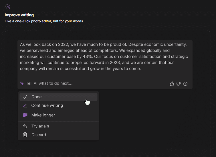 Gerador de conteúdo automático e recursos de aprimoramento de escrita no Notion