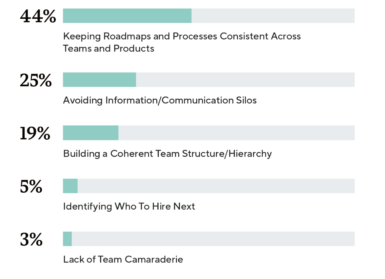 Infographic depicting percentages of various growing pains that product teams face