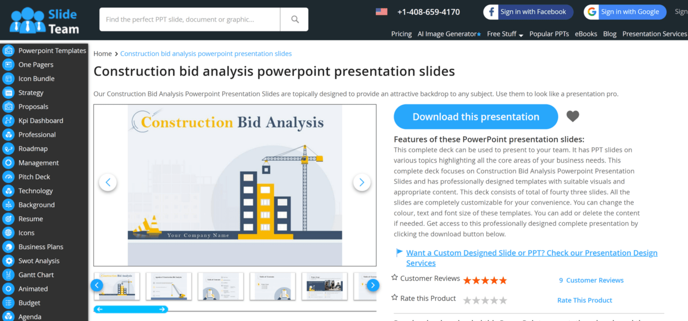 Construction bid analysis PPT template by Slideteam