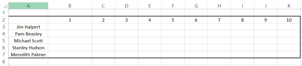 Creating an attendance sheet in Excel: Step 1