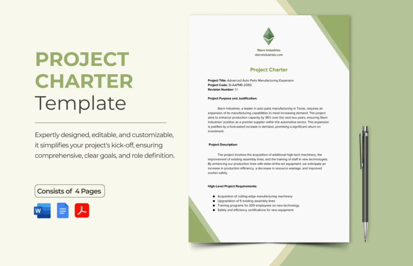 Szablon karty projektu od Template.net