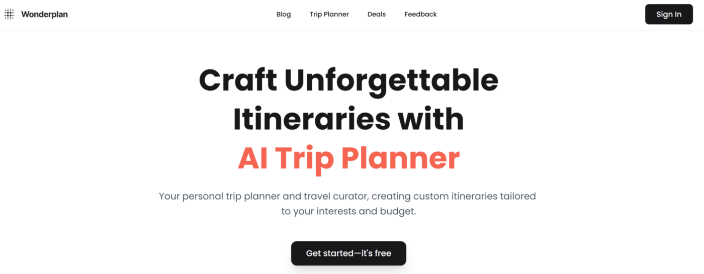 Wonderplan AI trip planner