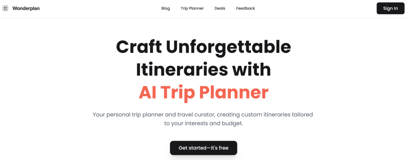 Planificateur de voyage Wonderplan AI