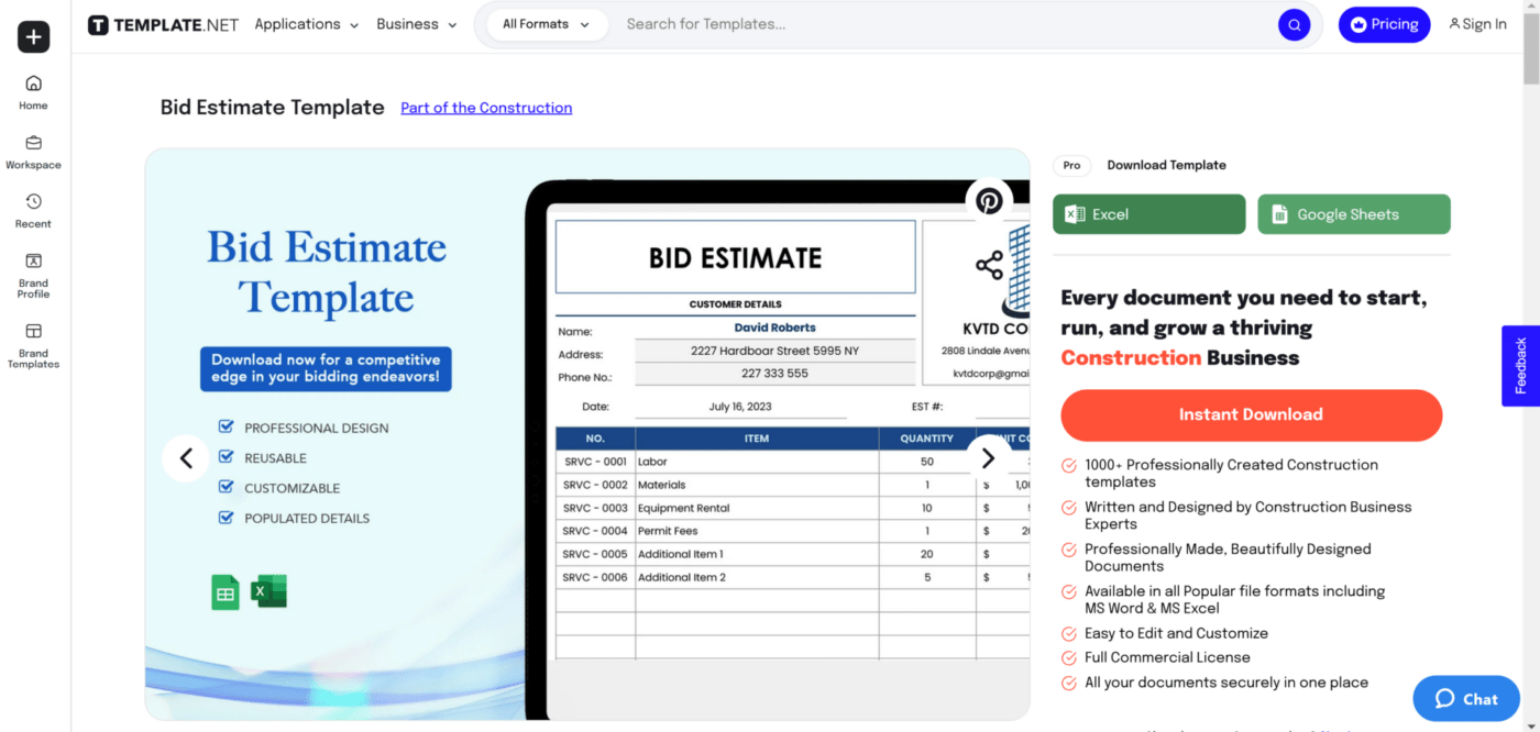 Una plantilla de Template.Net para iniciar y administrar su negocio de construcción