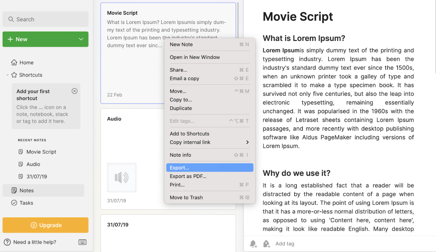 cómo exportar desde Evernote: Cómo encontrar la opción 'exportar' en Evernote