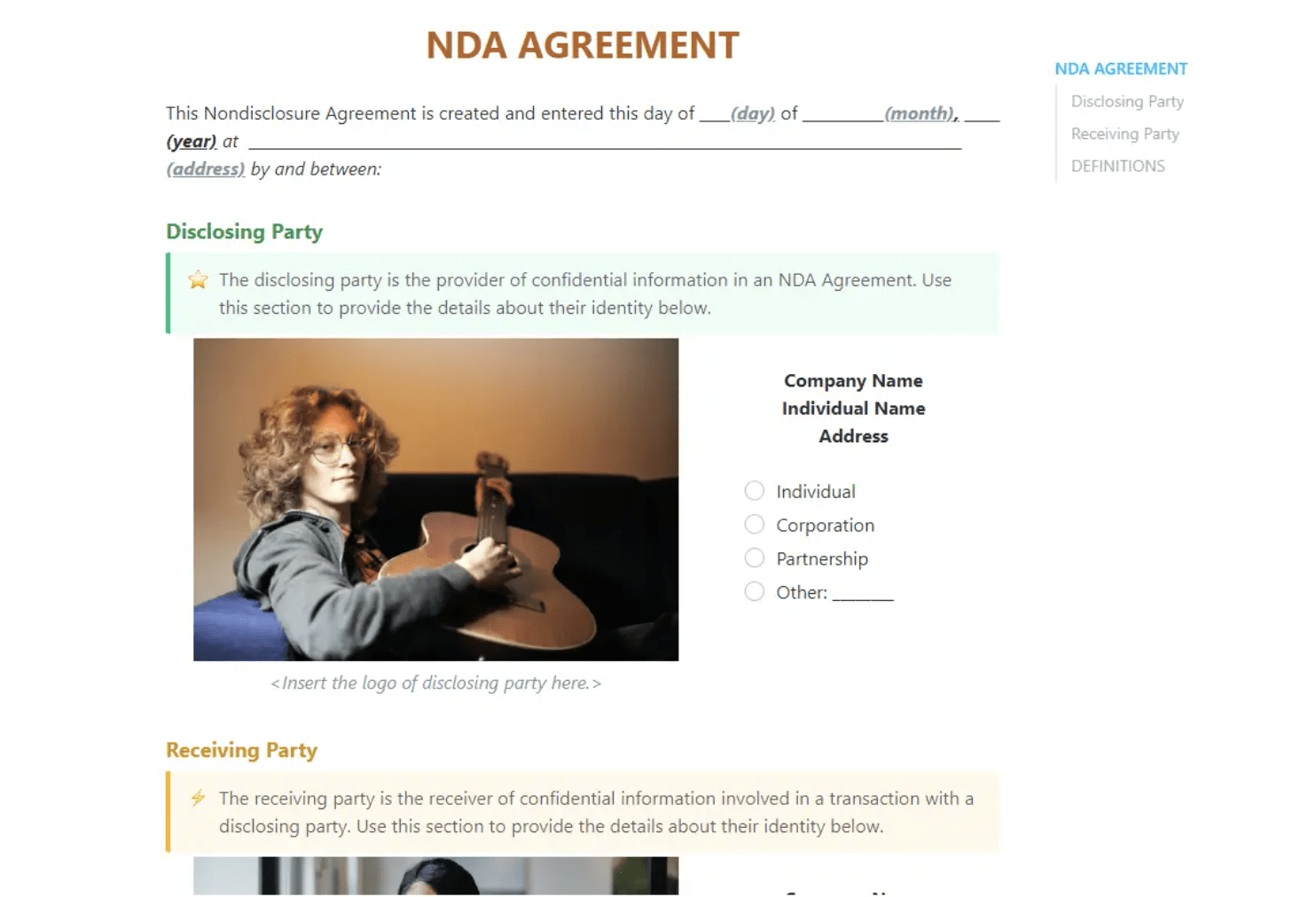 Obtenha um contrato legal simples e facilmente personalizável com o modelo de NDA do ClickUp