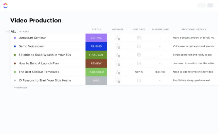 ClickUp Video Production Template