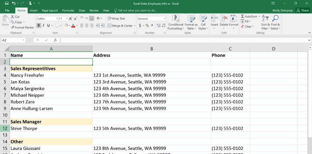 Tables in Excel