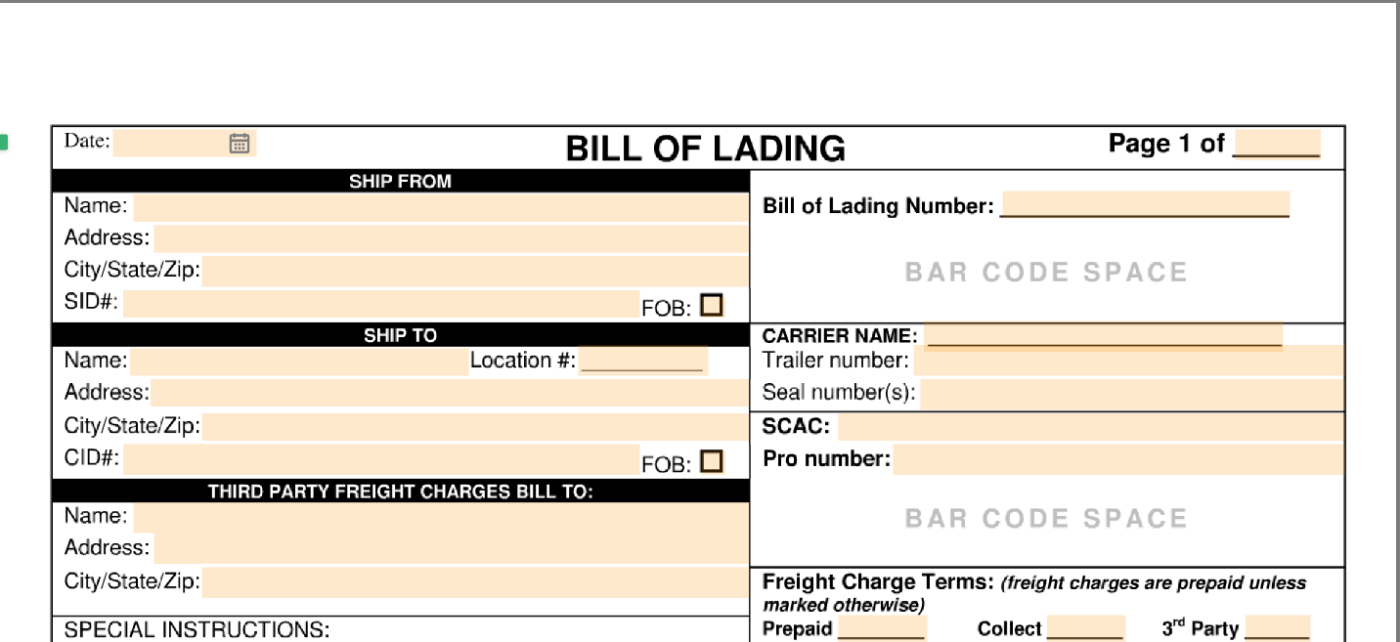 PDF Bill of Lading Template by PDFFiller 