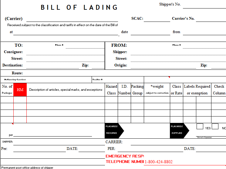 Excel Bill of Lading Form Template by WPSTemplate
