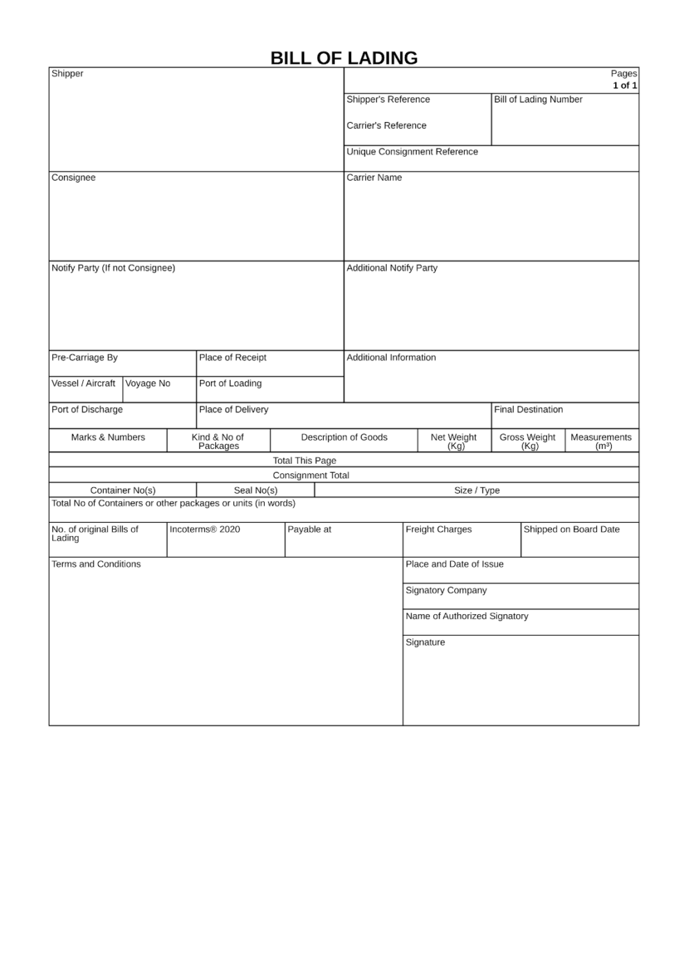 Bill of Lading Template by IncoDocs