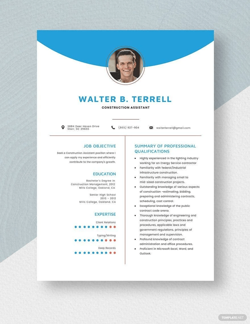 Template Resume Asisten Konstruksi oleh Template.net