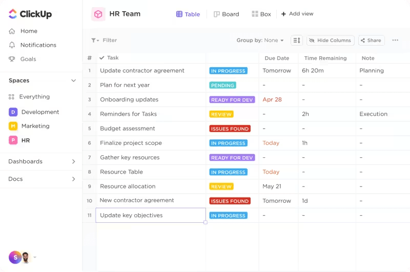 ClickUp's HR-beheerplatform